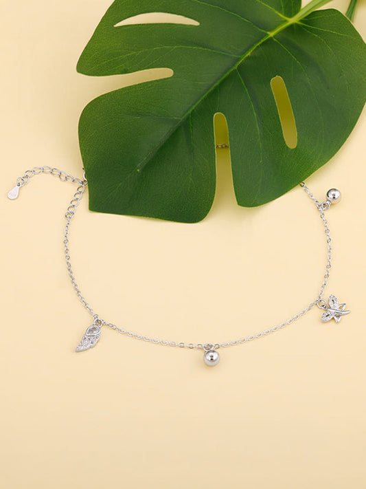 Silver Zircon Charm Anklet