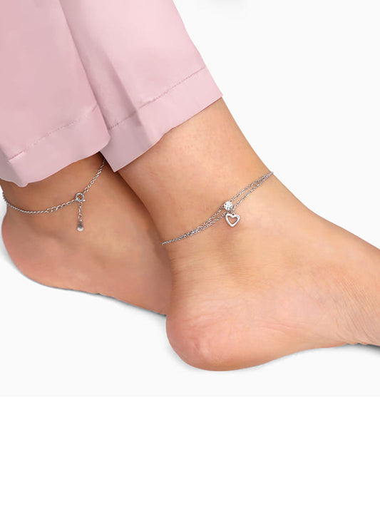 Silver Curl Heart Anklet
