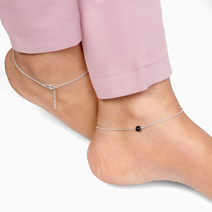 Silver Minimal Black Bead Anklet – GIVA - Main Image