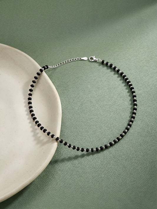 Silver Swaying Shadows Black Beads Anklet