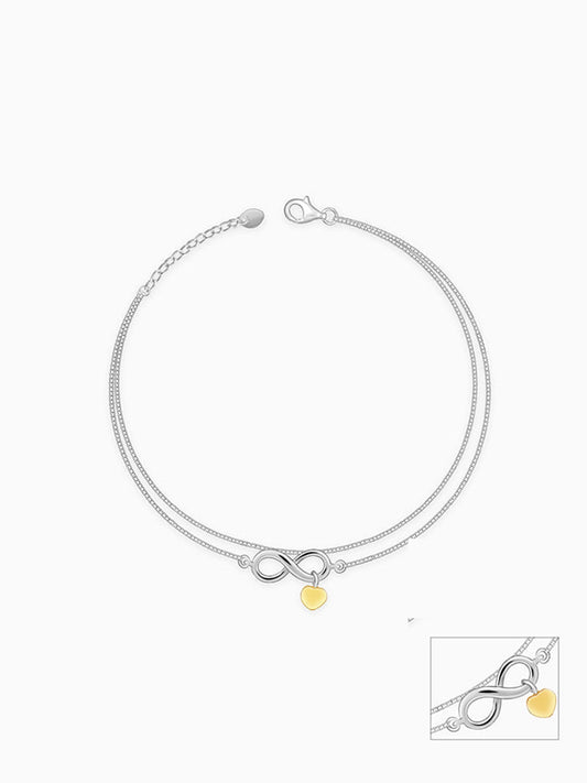 Silver Forever Heart Layered Anklet