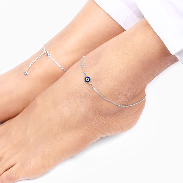 Buy Silver Evil Eye Anklet at Best Price in India – GIVA