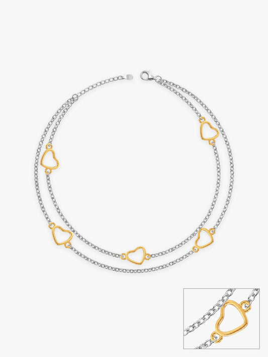 Dual Tone United Hearts Layered Anklet