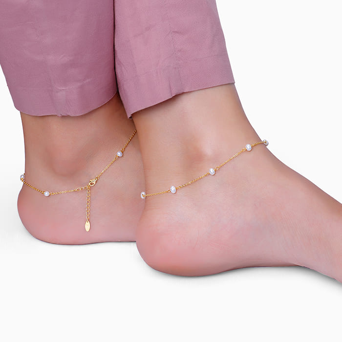 Golden Minimal Pearl Anklet