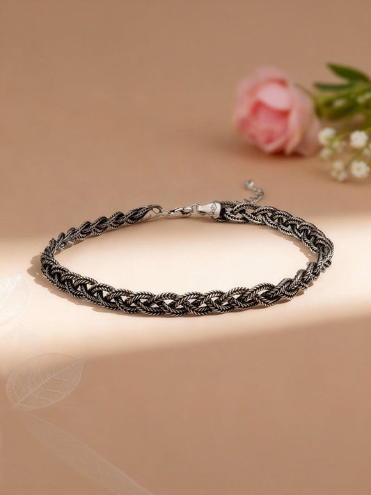 Oxidised Silver Braided Anklet