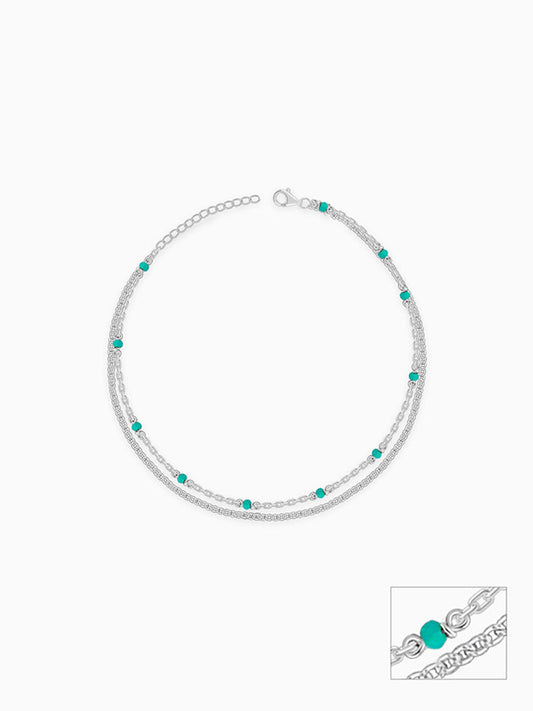 Silver Green Glimmer Anklet