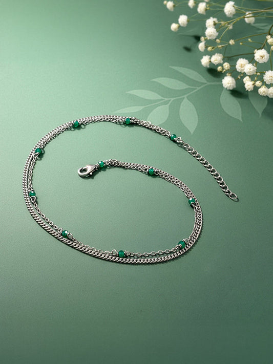 Silver Green Glimmer Anklet