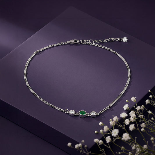 Silver Green Sparkle Anklet