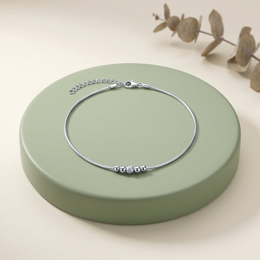 Silver Classic Moon Bead Anklet