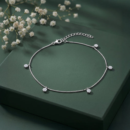 Silver Snowflake Sparkle Charm Anklet