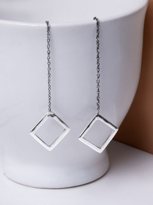 Oxidised Silver Square Danglers
