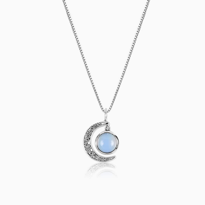 Oxidised Silver Moonstone Crescent Pendant – GIVA