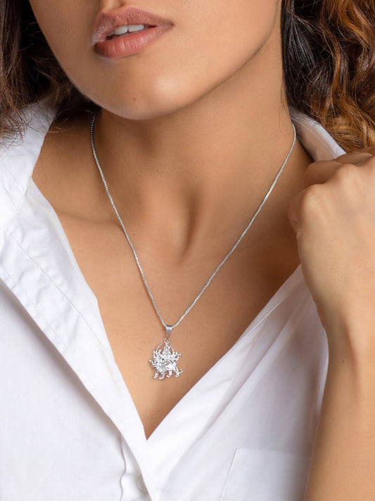 Silver Durga Pendant With Box Chain