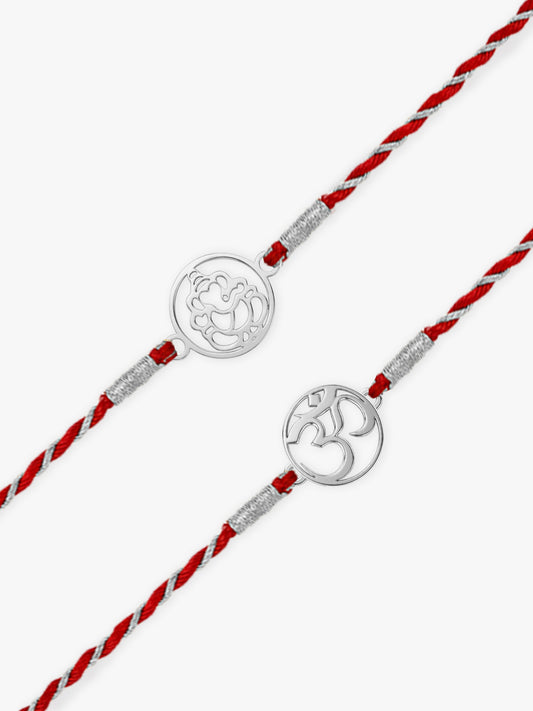Silver Om & Ganesha Rakhi Combo (Set of 2)