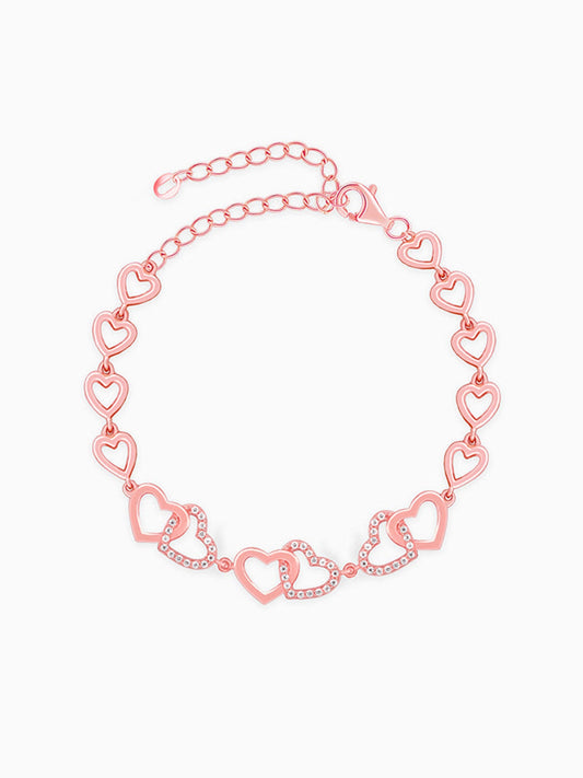 Rose Gold Interlocked Heart Duo Bracelet