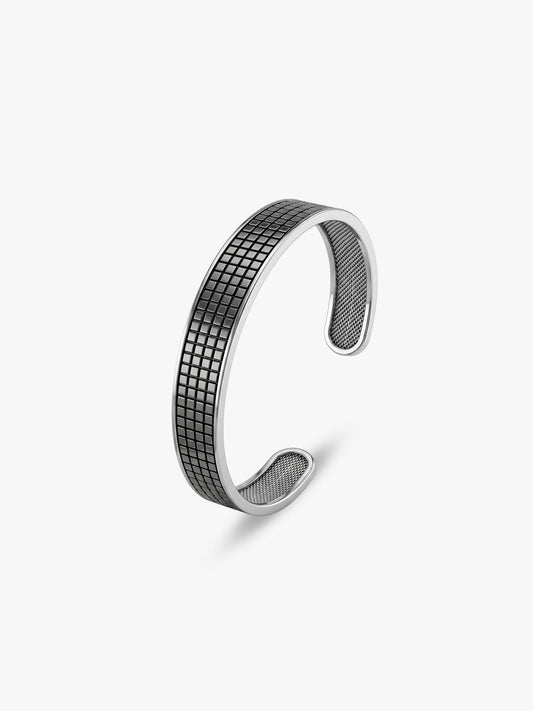 Aditya Roy Kapur Black Rhodium Textured Kada For Him