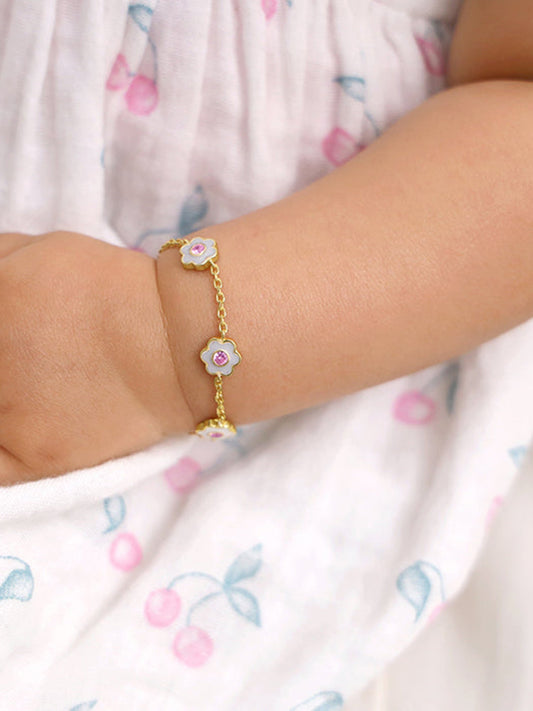 Golden White Flower Kids Bracelet (0 - 2 years)