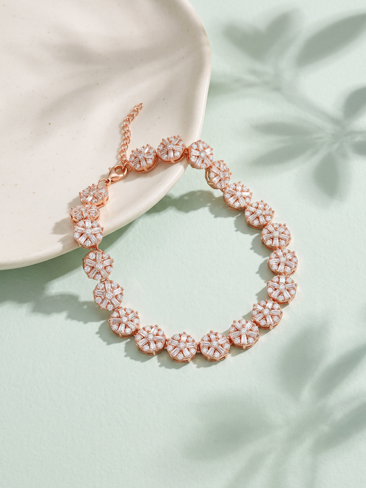 Rose Gold Studded Flower Bracelet