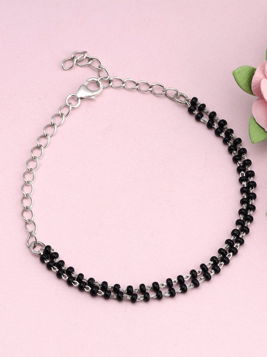 Silver Black Beads Bracelet