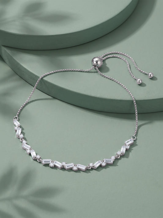 Silver Criss Cross Baguette Bracelet