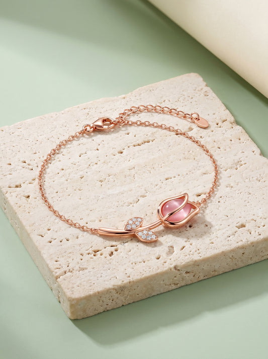 Rose Gold Pink Quartz Flower Bracelet