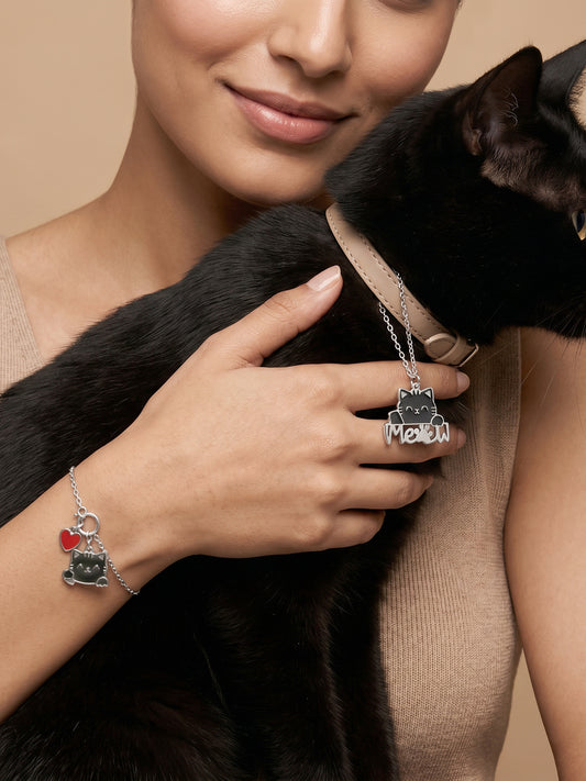 Silver Meow Muse Charm & Bracelet Set