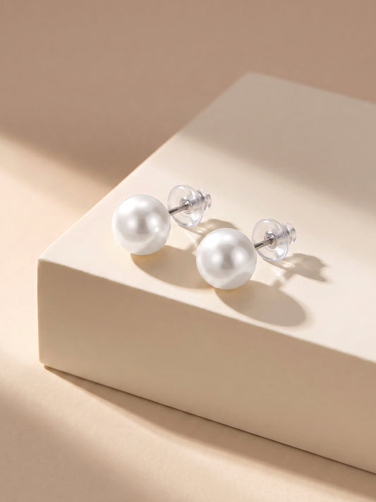 Silver White Pearl Earrings