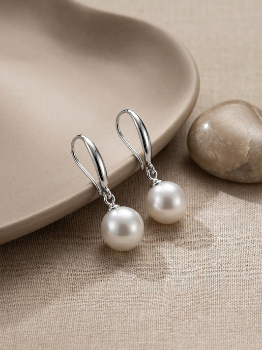 Silver White Pearl Drop Earrings