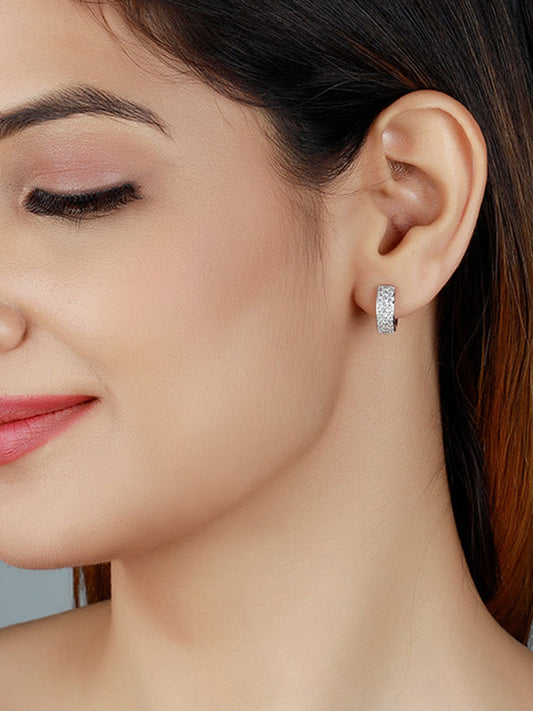 Silver Glittering Huggies Earrings