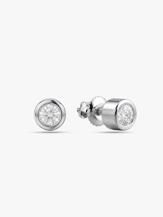 Silver Zircon Bezel Stud Earrings