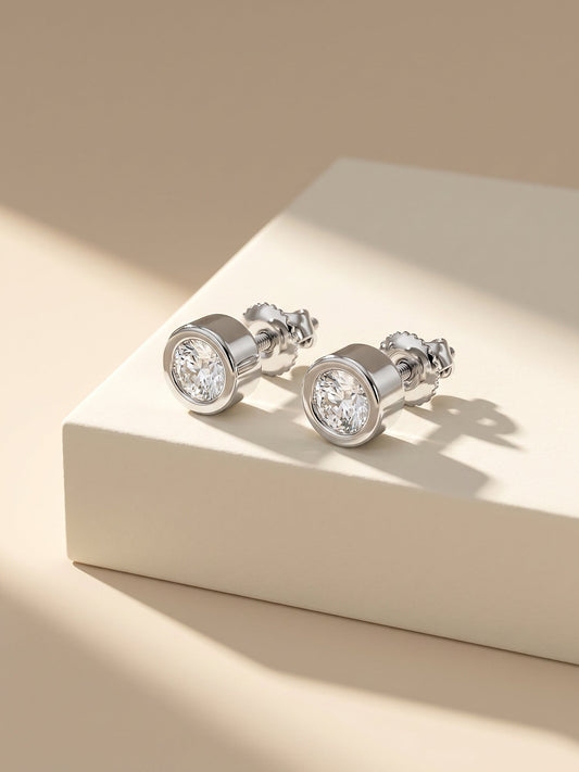 Silver Zircon Bezel Stud Earrings