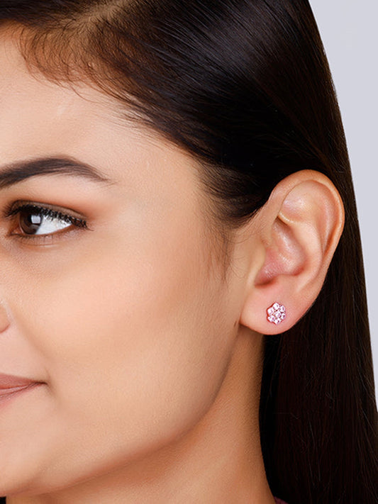 Rose Gold Baby Pink Big Flower Stud Earrings