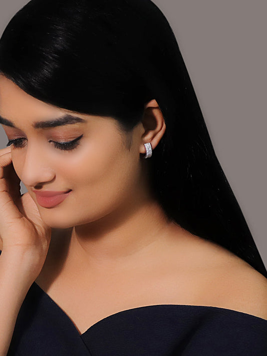 Silver Zircon Sparkling Stud Earrings