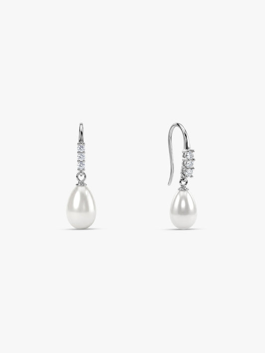 Silver Drops of Pearl Earrings