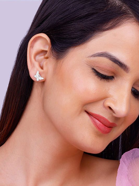 Silver Zircon Butterfly Studs