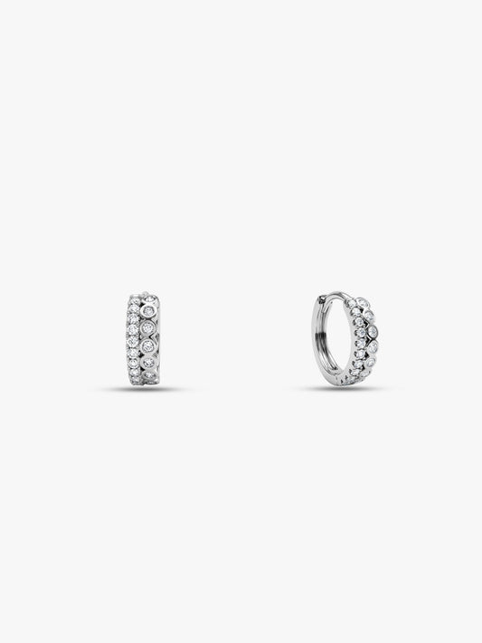 Silver Zircon Sparkling Huggies Earrings