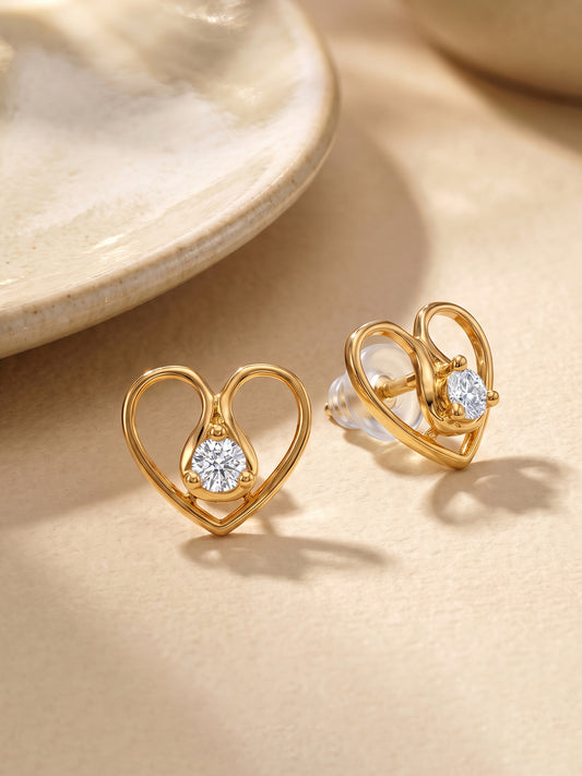 Golden Zircon Studded Heart Earrings