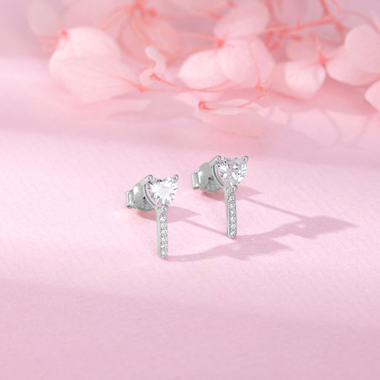 Silver Zircon Drop Stud Earrings