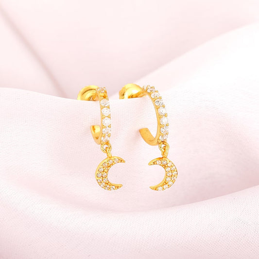 Golden Crescent Moon Dangling Earrings