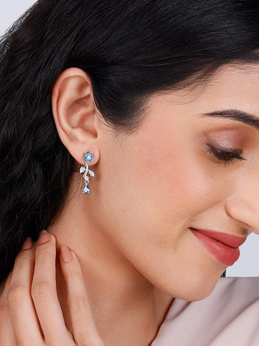 Silver Blue Daisy Earrings
