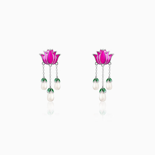 Oxidised Silver Pichwai Lotus Earrings
