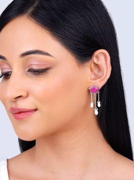 Oxidised Silver Pichwai Lotus Earrings