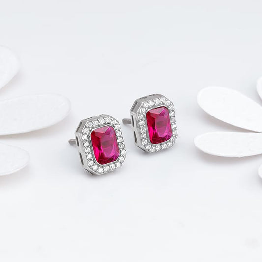 Silver Rosy Baguette Earrings