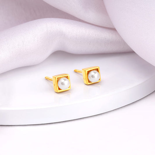Golden Radiant Quad Pearl Earrings