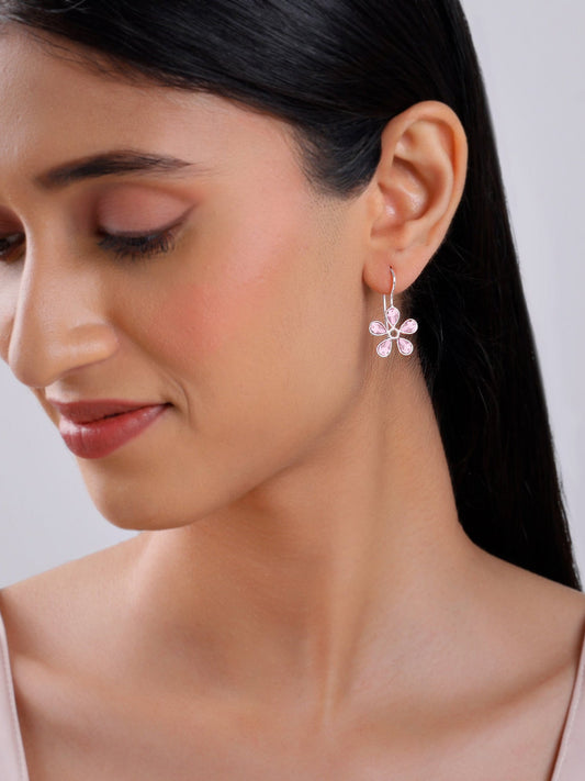 Silver Pink Dahlia Earrings