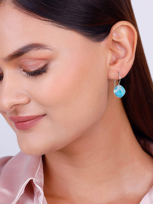 Silver Aqua Blue Crystal Earrings
