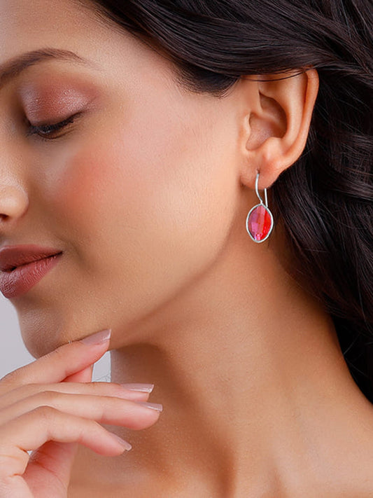 Silver Cherry Pink Crystal Earrings