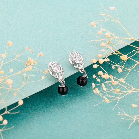 Silver Black Bead Twilight Earrings