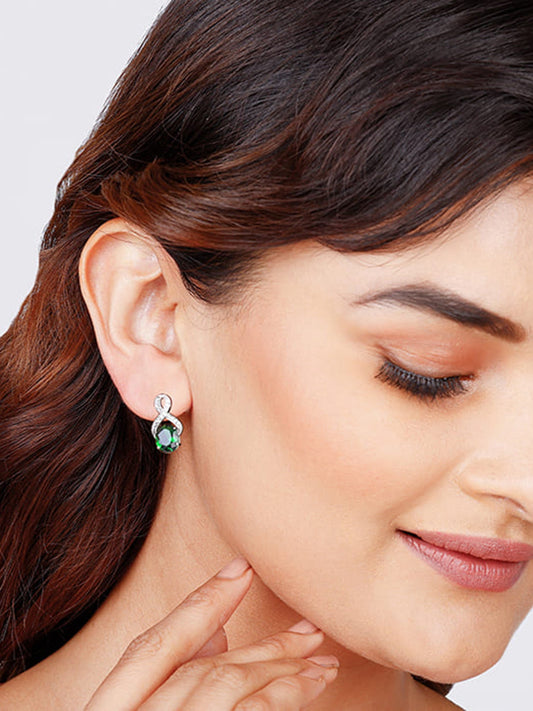 Silver Green Stone Oval Earring