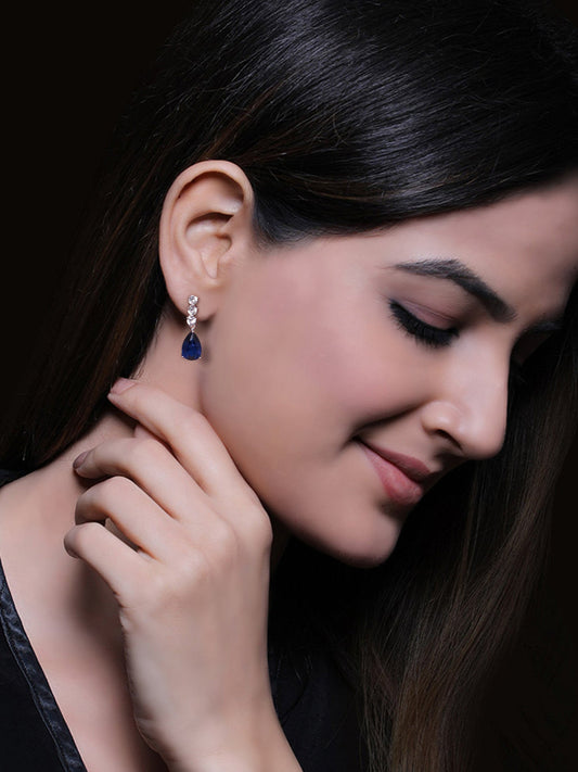 Silver Sapphire Blue Drop Earrings
